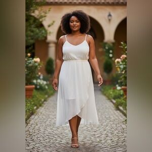 Lane Bryant White High-Low Spaghetti Strap Dress